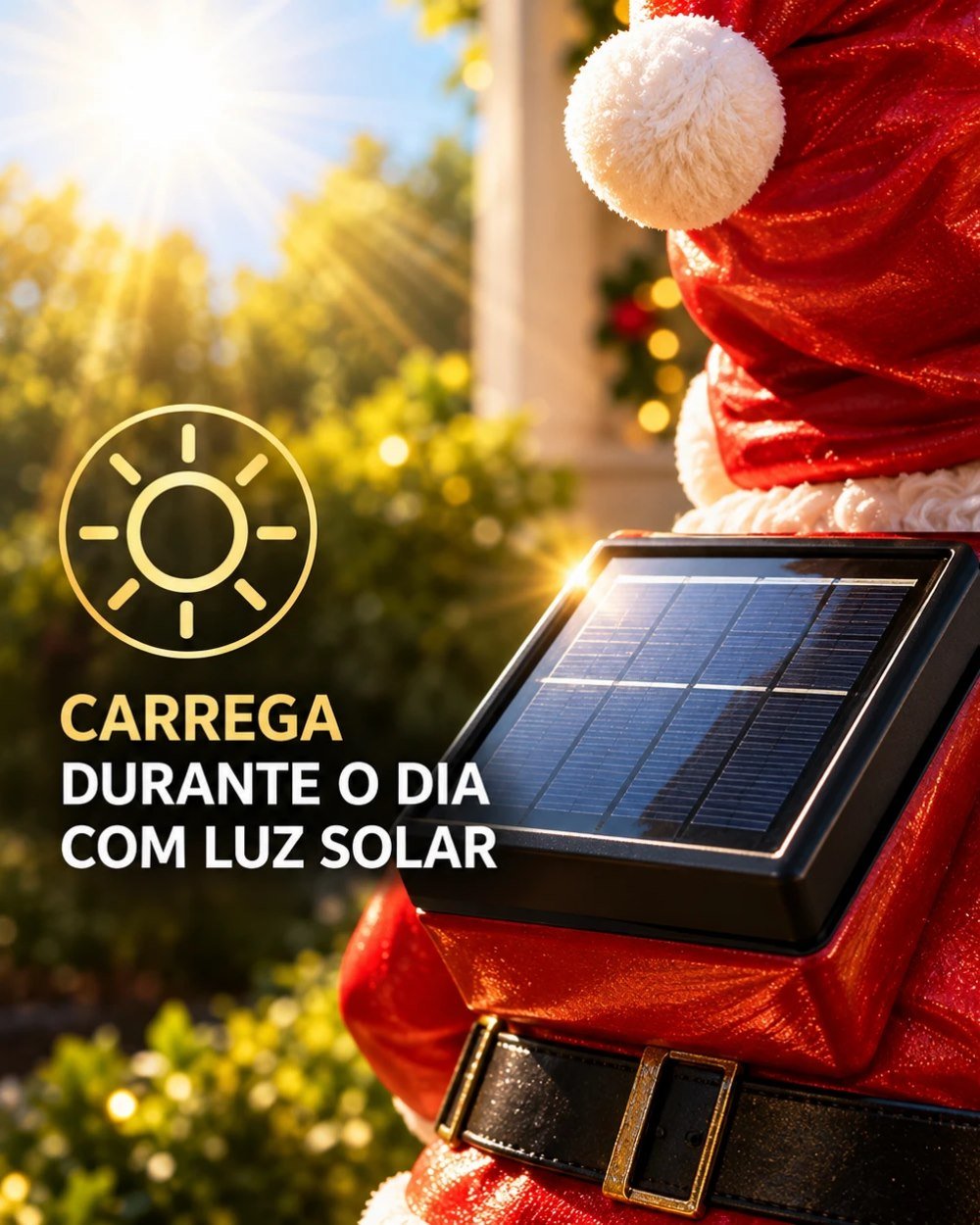 Painel solar nas costas do Papai Noel